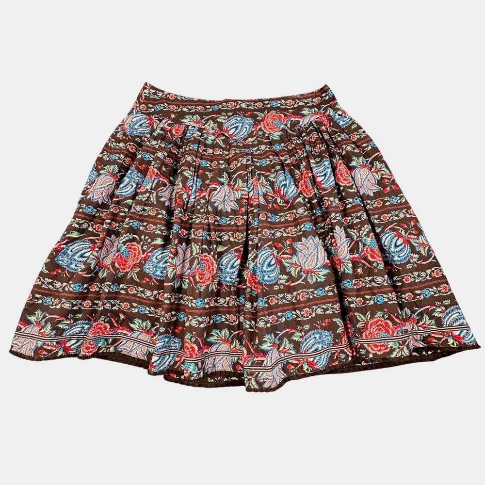 NWT Oilily Size 40 Brown‎ Floral Pleated Boho Skirt Women's Large Bohemian Style